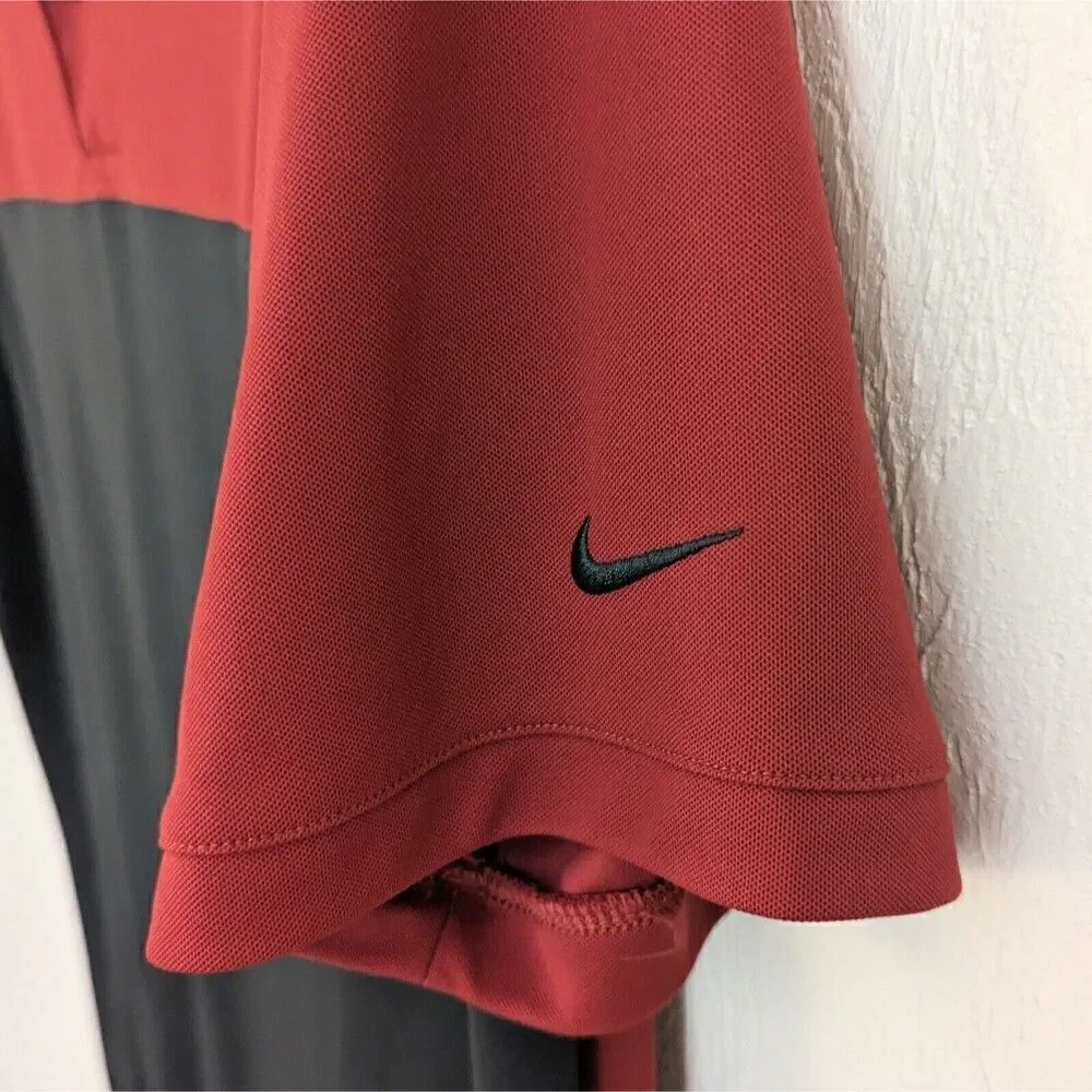 NIKE GOLF DRI-FIT Polo shirt Mens M Red Gray block color Embroidered logo S/S